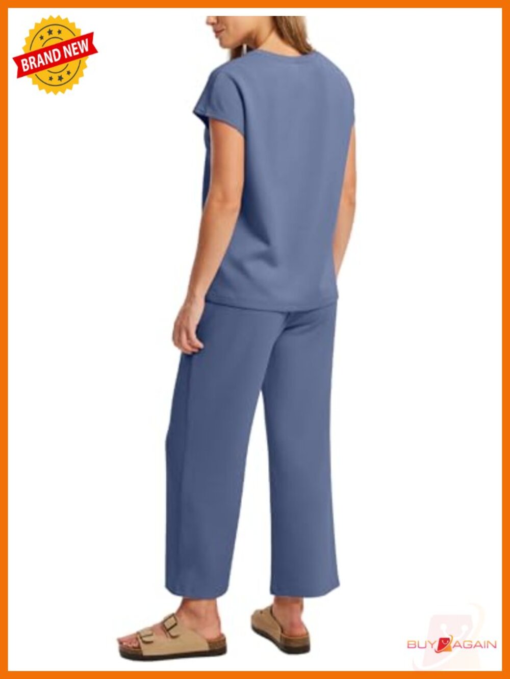 Two Piece Lounge Set Cap Sleeve Wide Leg Crop Pants - Picture 4 of 6
